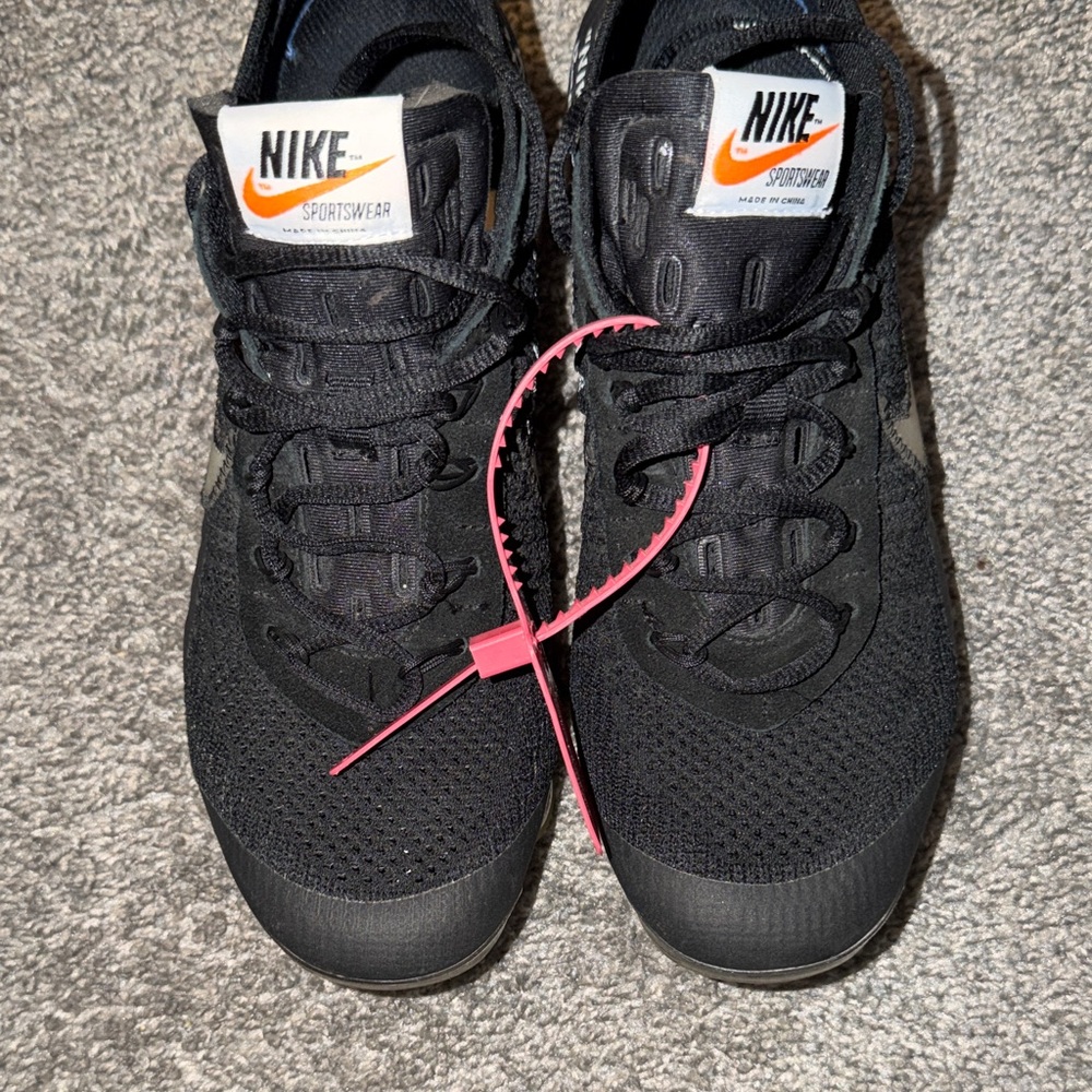 Nike (Off White Zip Tie) Black Sneakers with Orange Logo and Pink Tag - Picture 2 of 12